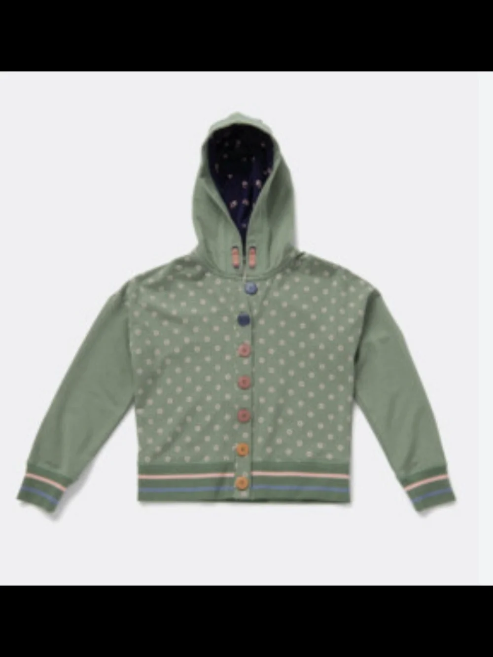Matilda Jane Sage Green Hooded Sweatshirt Set with Multicolor Buttons